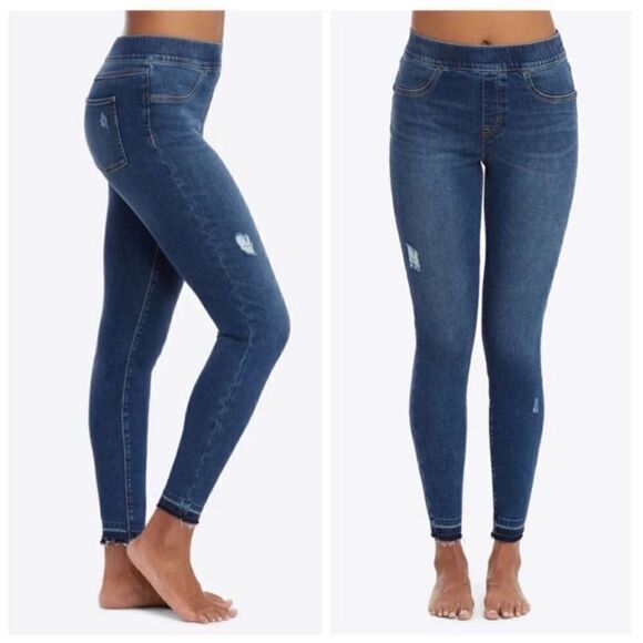 Spanx Shape and Lift high-rise distressed skinny jeans in mid wash Sz XS Petite - Picture 9 of 13